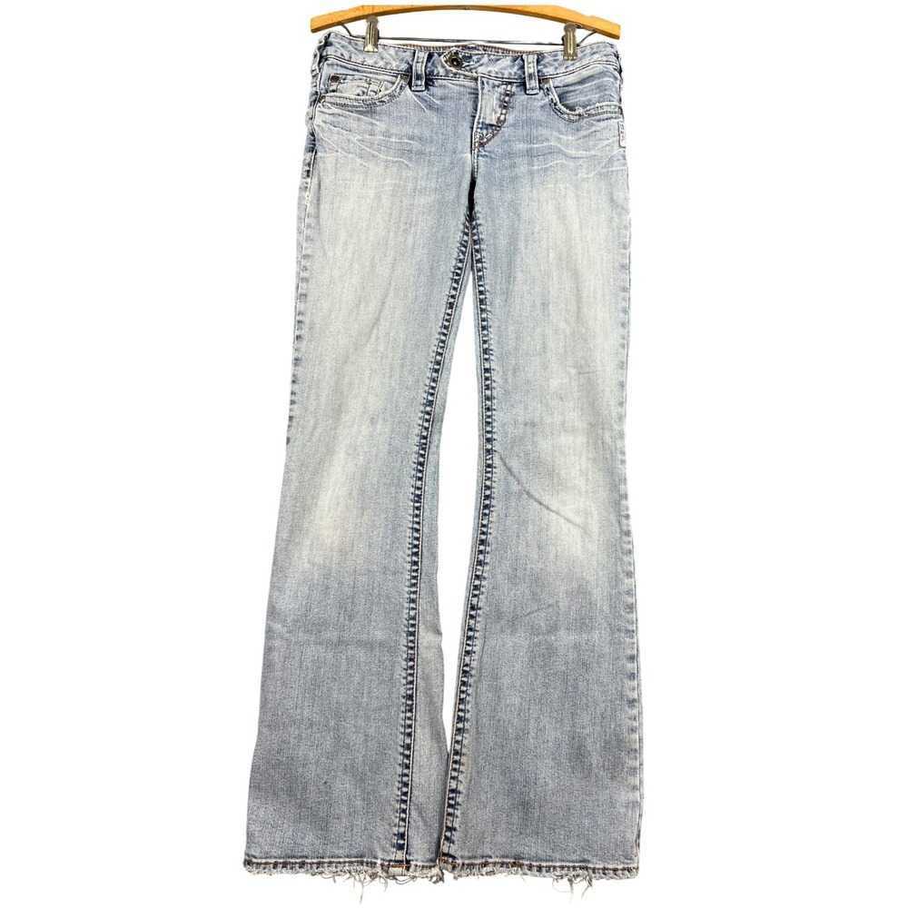 Silver Jeans Tina Women 28 Bootcut Light Wash Low Rise Distressed Denim Good